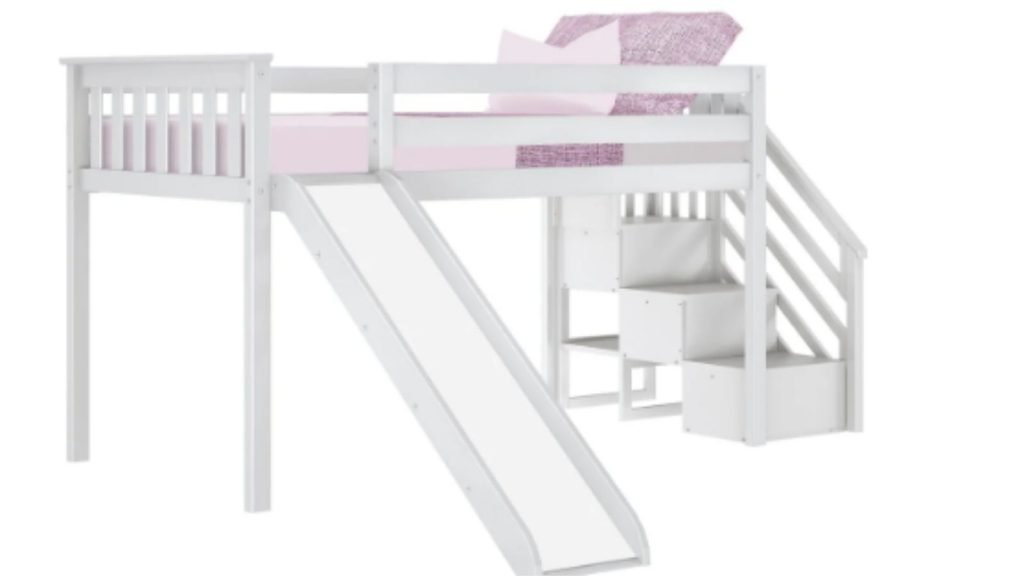 Kid's Twin Low Loft Bed with Stairs + Slide