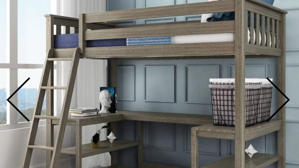 Max & Lily Twin-Size High Loft Bed with Wraparound Desk & Shelves