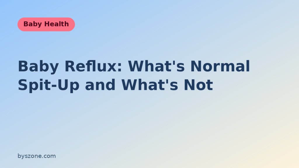 Baby reflux and spit-up guide title card showing what is normal, safe feeding positions, and when to call your pediatrician