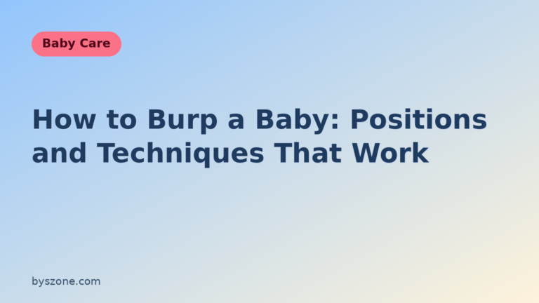 How to burp a baby: illustrated title card showing gentle over-the-shoulder and lap burping positions from byszone.com