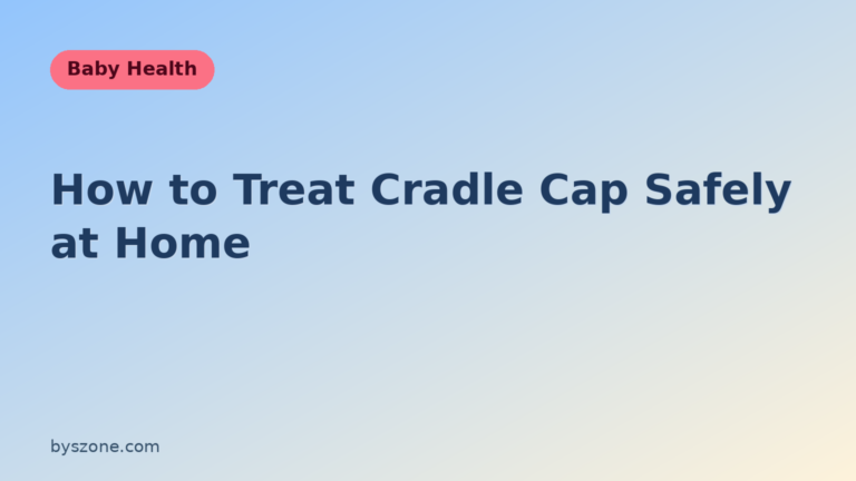 How to treat cradle cap: illustrated Baby Health title card from byszone.com showing gentle scalp-care guidance for infant cradle cap