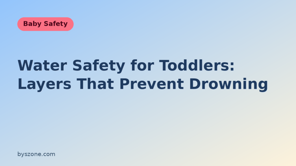 Water safety for toddlers title card showing layers of drowning prevention for young children