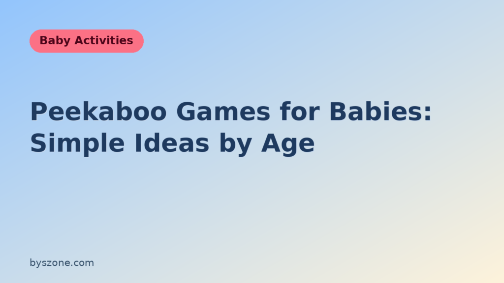 Peekaboo games for babies title card with soft blue and cream design